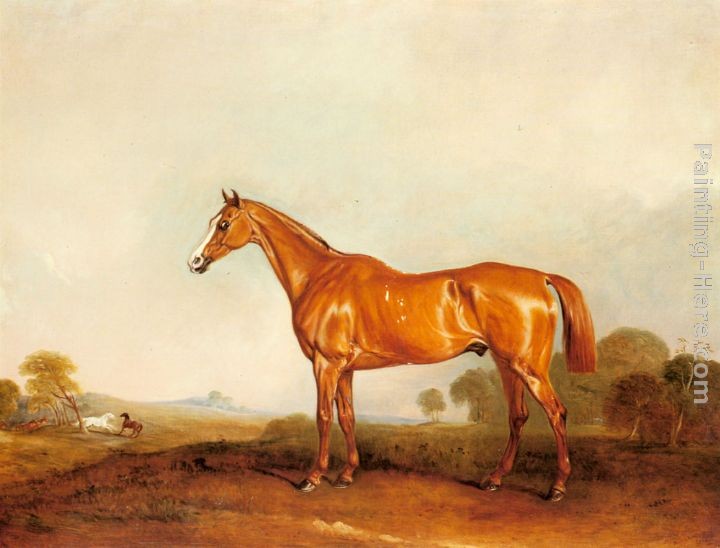 John Ferneley Snr A Golden Chestnut Hunter in a Landscape